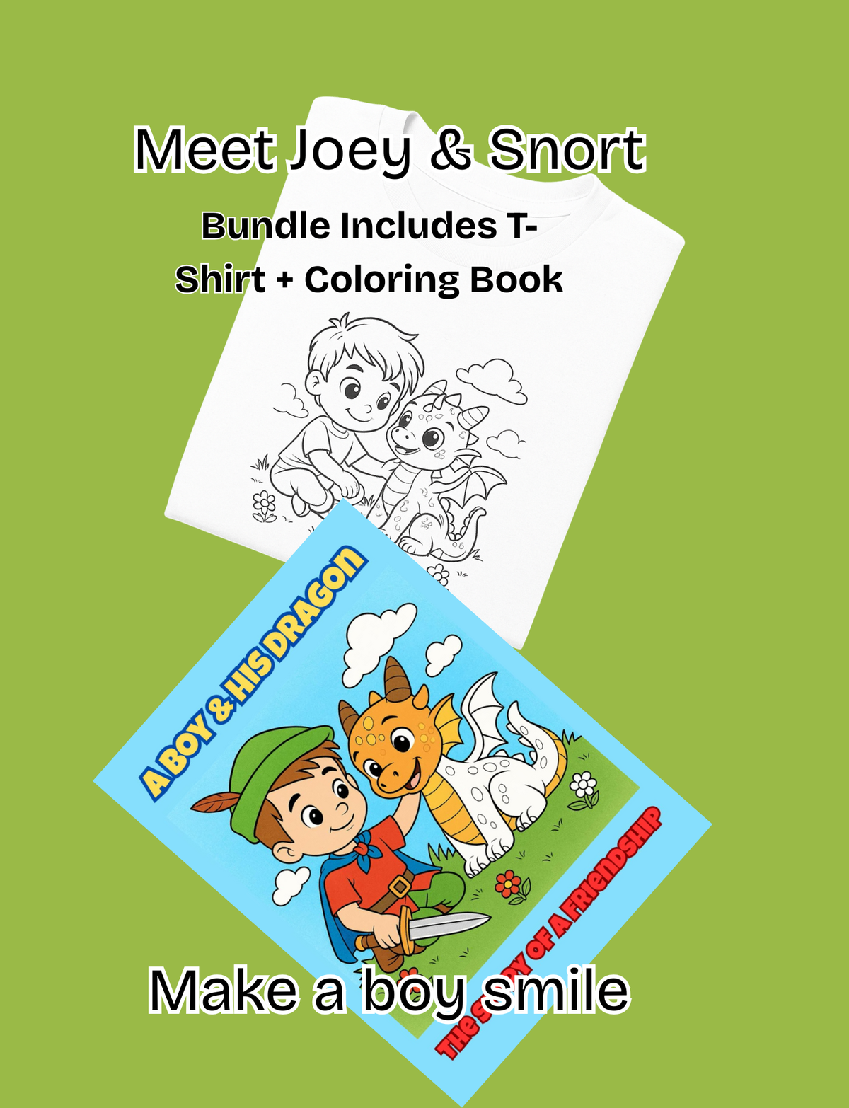 A Boy & His Dragon | Story Coloring Book + Matching T-Shirt Bundle