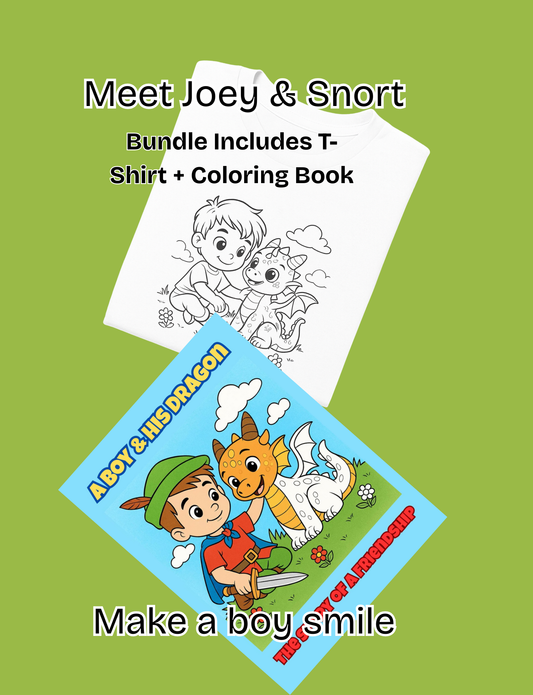 A Boy & His Dragon | Story Coloring Book + Matching T-Shirt Bundle